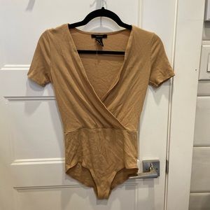 tan ribbed deep v bodysuit